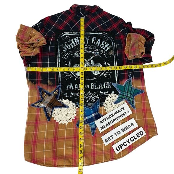 Upcycled Flannel Shirt Shacket Womens 1X Country Music Grunge Patchwork Folk Art - Picture 2 of 10